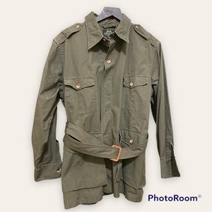 Men’s Vintage Willis & Geiger Bush Poplin Belted Safari Jacket in Large In Olive